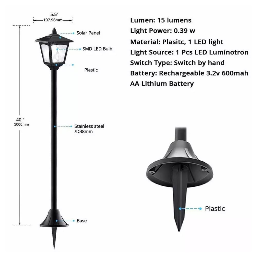 Kanstar Mini Solar Lamp Post Lights, Vintage Style, Outdoor, Dusk till Dawn, Warm White, pack of 2
