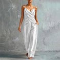 thumbnail image 2 of HAYIMI Womens Summer Outfits Sets 2 Pieces Striped Outfit Sleeveless Casual Tank Tops With High Neck And Matching Trousers Solid Color Classic Clothing Sets, 2 of 5