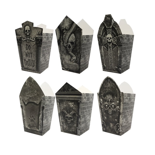 Halloween Tombstone Popcorn Bucket Candy Box For Party Decor Scene Setting Skull Design Paper Snack Container For French Fries Chips Fun Holiday Celebration
