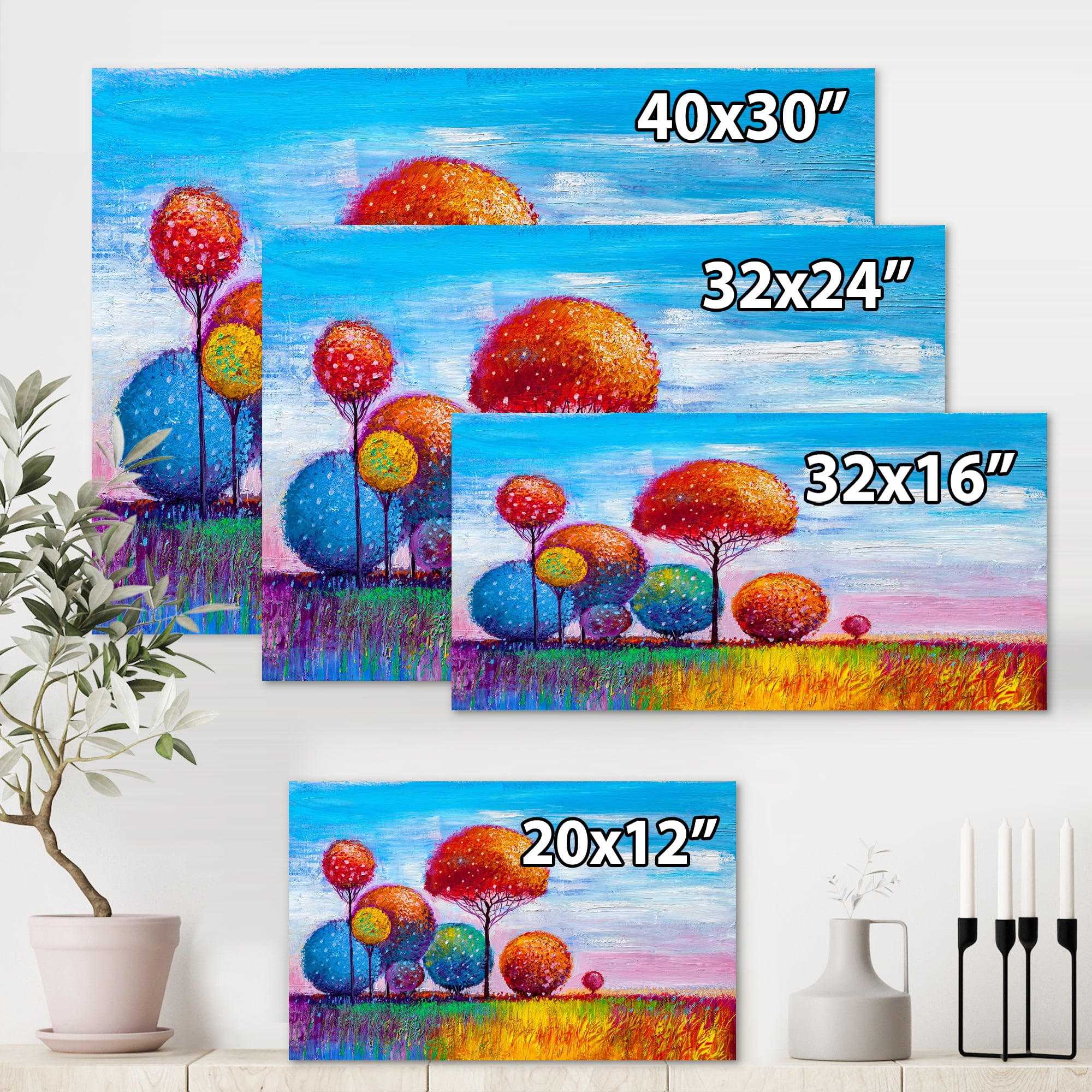 Designart ' Ornamental Colourful Trees IX ' Modern Canvas Wall Art Print