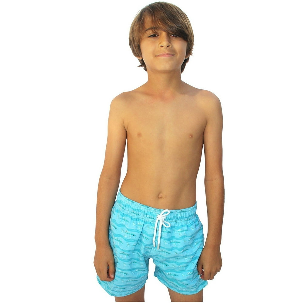 Azul Swimwear Azul Boys Blue Sea Level Fish Print Drawstring Tie Swim