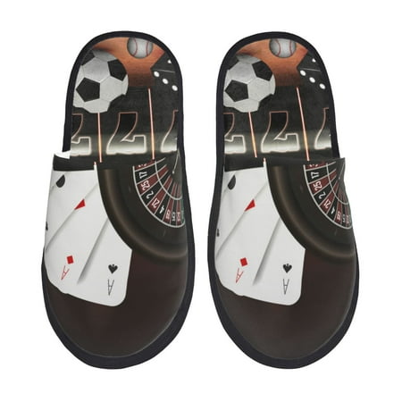 

Noikeo Casino And Sports Pattern Cozy Slippers Indoor for Women and Mens Fuzzy House Shoes Soft Plush Warm Slip-on Slippers-