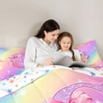 thumbnail image 4 of Manfei Cartoon Rainbow Letter C Twin Comforter Sets,Cute Bow Bedding Set,Pink,Colorful Stars Reversible,2-Piece,1 Comforter and 1 Pillowcase, 4 of 7