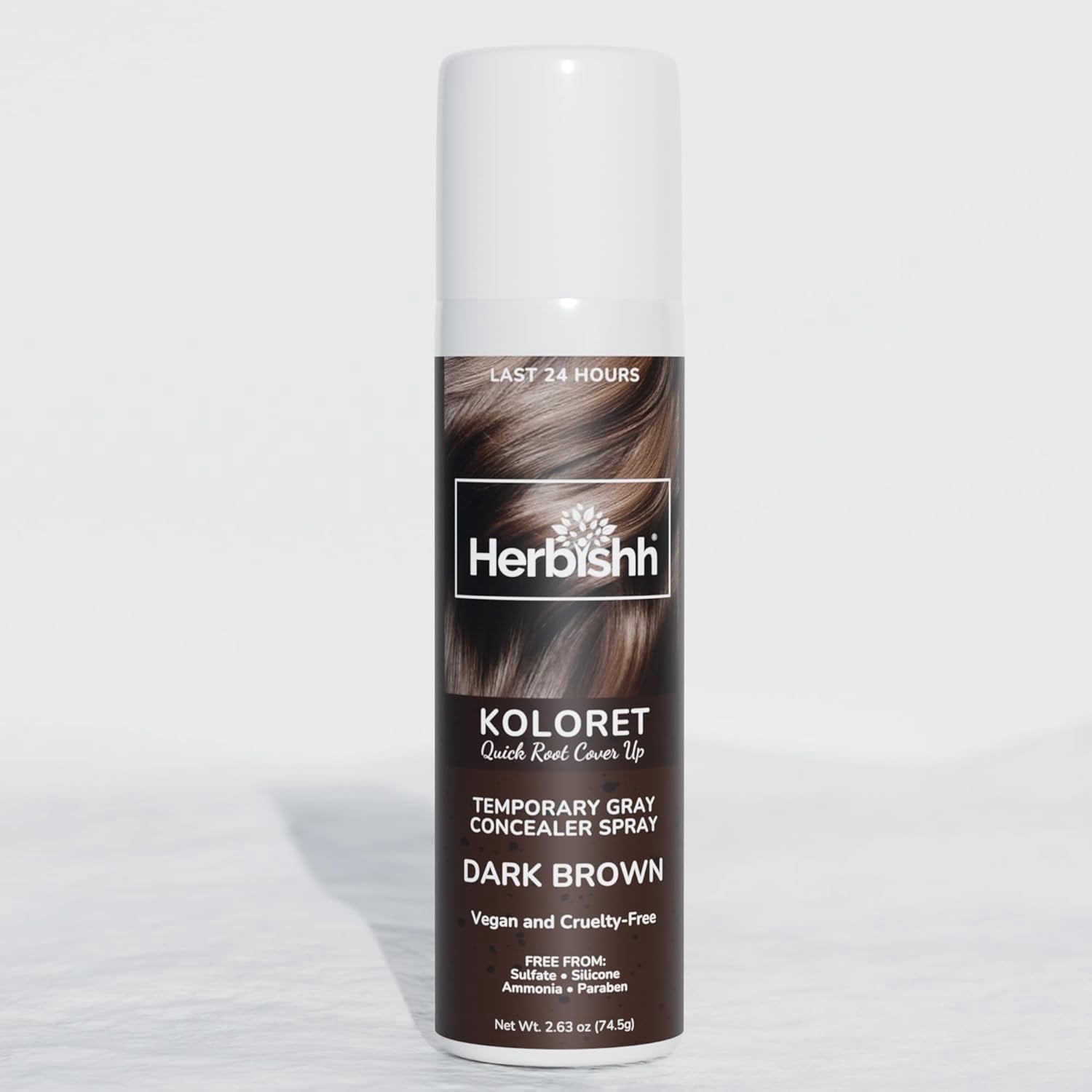(2 pack) Herbishh Koloret Quick Root Touch Up Hair Color Spray Dark Brown (74.5g), Instant Gray & Dark Brown Root Cover Up, Temporary Hair Color Spray, Lightweight Non-Sticky Dye Mist, Travel Aerosol