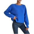 thumbnail image 2 of AUNVITO Womens Round Neck Sweaters Solid Long Sleeve Pullover Fall Winter Outfits, 2 of 9