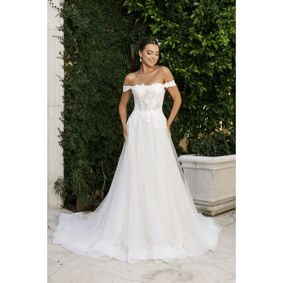 Women's Royal Queen Long Wedding Dress Off The Shoulder A-Line Gown RQ8182 Ivory And8 IVORY/NUDE