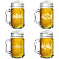 16oz Mason Jar Glass Mug w/Handle Gift Set of 4 Outdoors Forest Collection