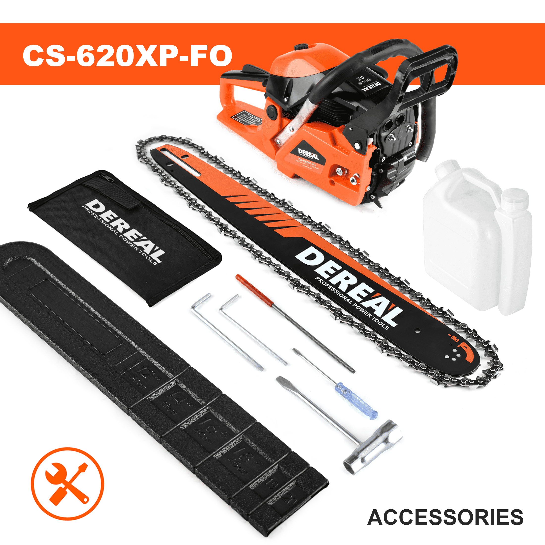 20-Inch 62CC 2-Stroke Gas Chainsaw, Heavy-Duty Gas Powered Wood Cutting Saw with Automatic Oiler & Easy Start for Farm & Home Use 620XP Orange