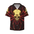 thumbnail image 2 of Lsque Red Skull Spider print Men's Cuban Collar Short Sleeve Shirt Summer Beachwear Casual Button Down Fashionable Vacation Leisure Shirt-Small, 2 of 7