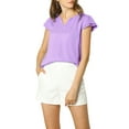 thumbnail image 2 of MODA NOVA Juniors Solid V Neck Cap Short Sleeves Work Blouse, 2 of 6