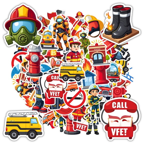 35pcs-50pcs Cartoon Firefighter Stickers Emergency Stickers Funny Children Stickers for Luggage Laptop