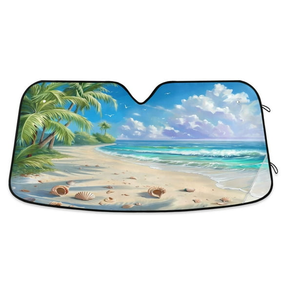 ALAZA Coconut Tree on Beach Windshield Sun Shade Car Foldable Sun Visor Block UV Rays Protector 55"x27.6"