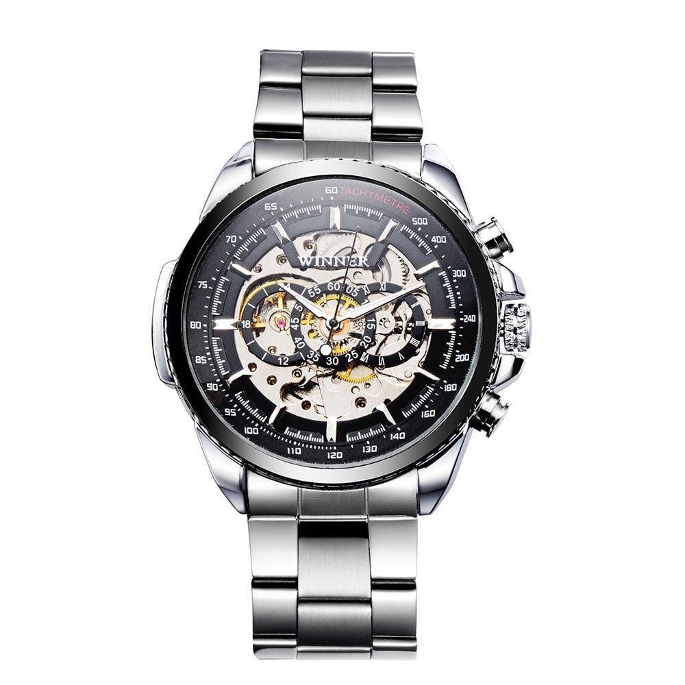 Amdohai Winner Hollowed Out Semi Automatic Mechanical Watch High Quality Business Style Watch Luxury Hand Winding Man Wristwatch
