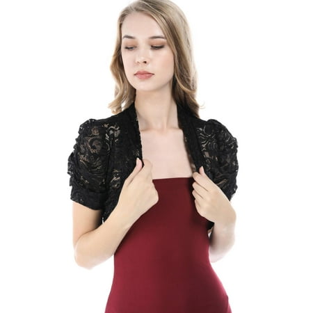 - Salt Tree Women's Fashion Magazine Floral Lace Ruched Short Sleeve Shrug