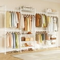 thumbnail image 3 of H4 Wall Mounted Closet System, Expandable Industrial Pipe Clothes Rack Clothing Rack for Hanging Clothes, Heavy Duty Closet Organizers and Storage in Wardrobe Closet - White, 3 of 17