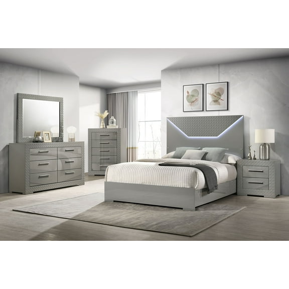 Ives 5-piece Eastern King Bedroom Set Grey High Gloss