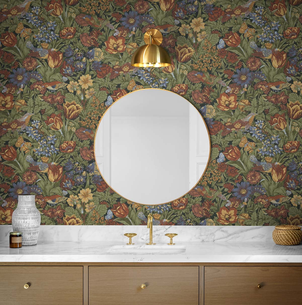 NextWall  Bird Floral Peel and Stick Wallpaper 20.5 in. W x 18 ft. L - Russet & Riverside
