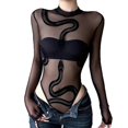 thumbnail image 1 of Women’s Long Sleeve Mock Neck Bodysuit Tops Snake Sheer Mesh Slim Fit Stretchy Bodysuit Top Bodycon Jumpsuits Gifts L, 1 of 4