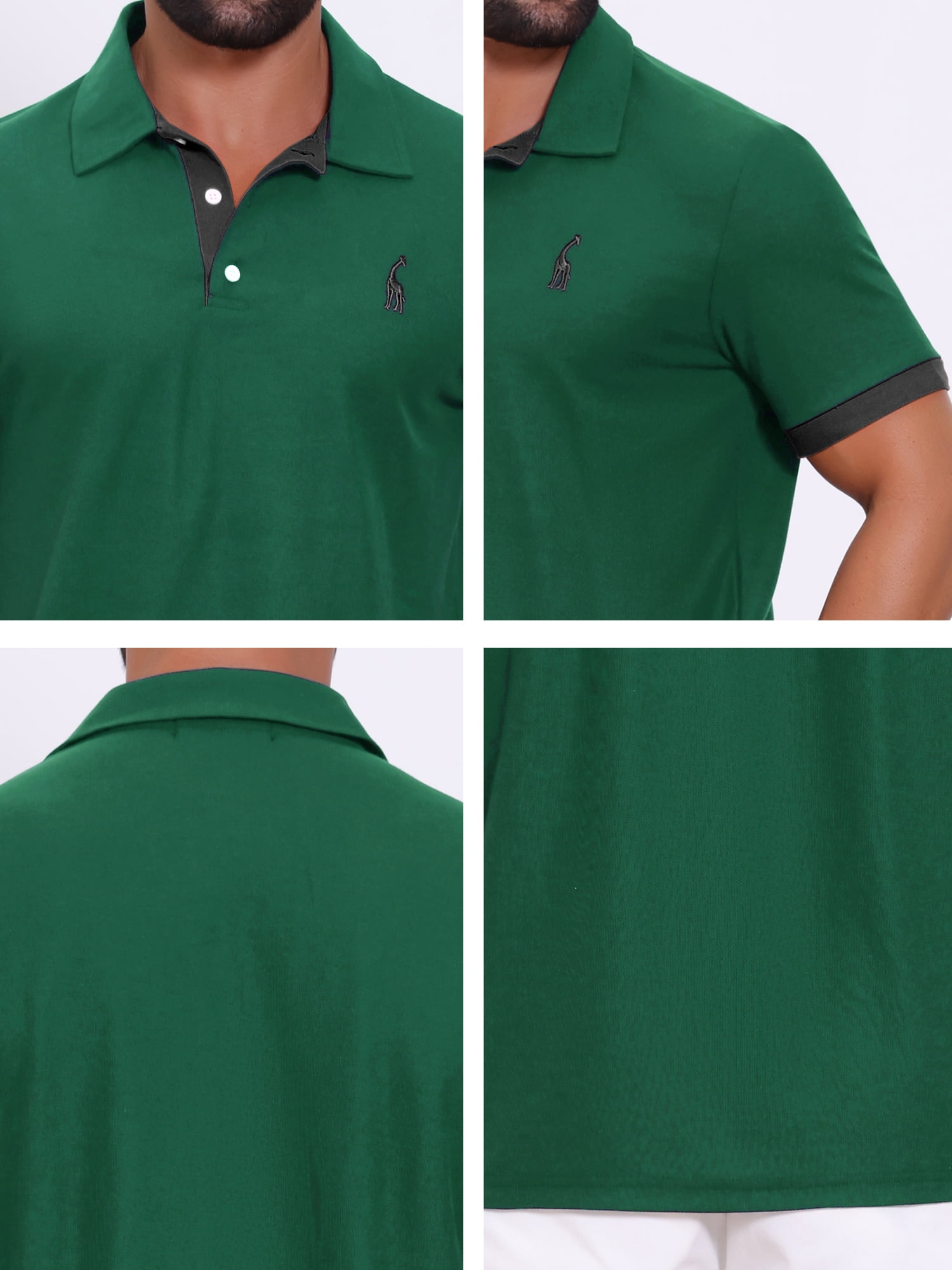 DARING DIVA Men's Pique Contrast Color Short Sleeve Golf Polo Shirts S Green