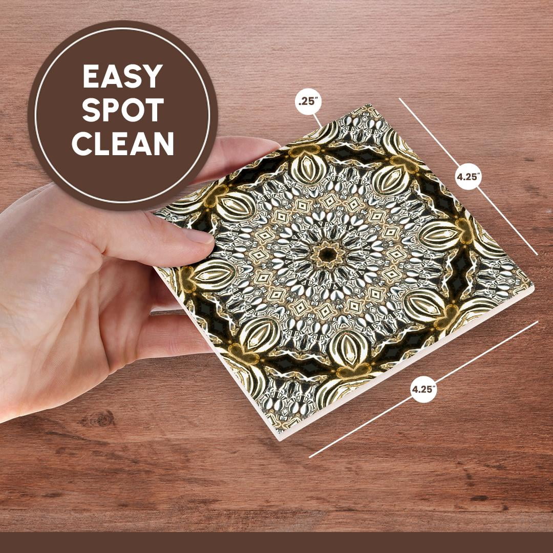 3drose, Rich Jewelry Elegant Gold Flower Mandala, Set of 8 Ceramic Tile Coasters