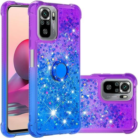 Phone Case for Redmi Note 10 4G,Case for Redmi Note 10S, Shiny Bling Quicksand Effect TPU Bumper Case with Four Corners Protection Cover for Redmi Note 10 4G/Redmi Note 10S, Purple Blue