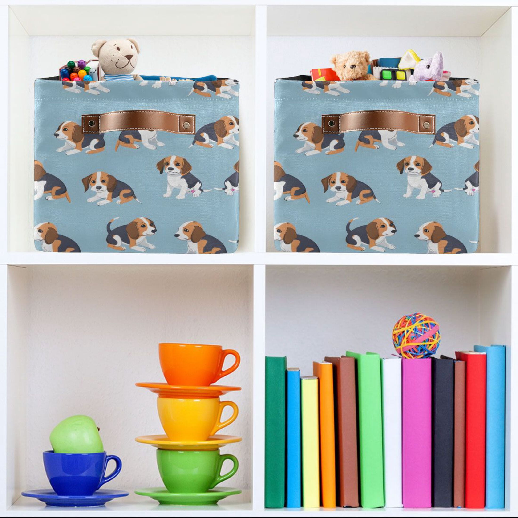 Ryvnso Cute Beagle Dogs Storage Basket Large Bin Foldable Boxes Toys Organizer 14.2x10.2x8.3in 2 PCs