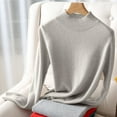 thumbnail image 5 of Zedker Elegant Soft Stretch Knit Pullover Sweaters for Women, Cozy Long Sleeve Blouses with Mock Turtleneck, Slim Casual Basic Tops for Fall,Gray,XXXL, 5 of 5