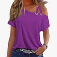 thumbnail image 4 of Scyoekwg Tops For Women Trendy Round Neck Cold Shoulder Tops Solid Color Loose Summer Comfy Lightweight Short Sleeve T Shirts Casual Blouses (Purple,XXL), 4 of 5