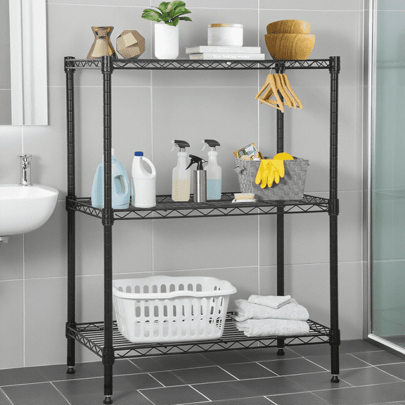 BIQWBIC 3-Tier Wire Shelving Unit - Adjustable Metal Shelving 13"x23"x30"H Storage Rack with Leveling Feet, 450LBS Capacity NSF Certified for Kitchen, Bathroom, Closet (Black)