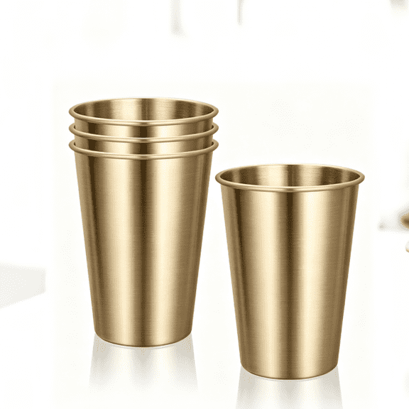 Arcticwind 4Pcs 304 Stainless Steel Tumbler Cups, 17oz Unbreakable Metal Beer & Drinking Glasses, BPA-Free, Reusable Water Cups with Tapered Design for Home, Bar, Party, Gold
