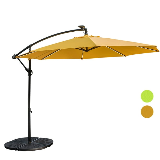 Sundale Outdoor 10 Feet Solar Powered Led Stripe Lighted Aluminum Offset Patio Umbrella With Crank 8 Steel Ribs Walmart Com Walmart Com