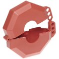 thumbnail image 1 of Accuform KDD471 Bloqueo de válvula de compuerta STOPOUT se adapta a mango de válvula de diámetro de 2-1/2" a 5" carcasa de plástico con bisagras, color rojo, 1 of 4