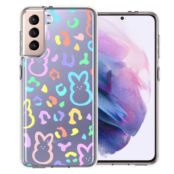 MUNDAZE for Samsung Galaxy S21 Plus Leopard Easter Bunny Candy Colorful Rainbow Double Layer Phone Case Cover