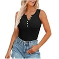 thumbnail image 2 of QUINDOS Womens Tank Tops Clearance Summer Workout Black Fashion Casual Round Neck Sleeveless Solid Button T-shirt Tops Blouse Womens Camisoles Plus Size, 2 of 8