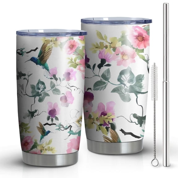 20oz Tumblers Pioneer Flower Floral Print Pattern Stainless Steel Vacuum Insulated Double Wall Travel Tumbler Cups Mug with Lid and Straw,Cleaning Brush for Cold & Hot Drinks