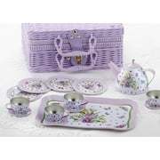 Delton Children's Tin Tea Set in Basket, 15 Pcs, Pansy