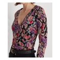 thumbnail image 3 of LAUREN RALPH LAUREN Womens Black Ruched Fitted Printed Long Sleeve Surplice Neckline Top M, 3 of 4