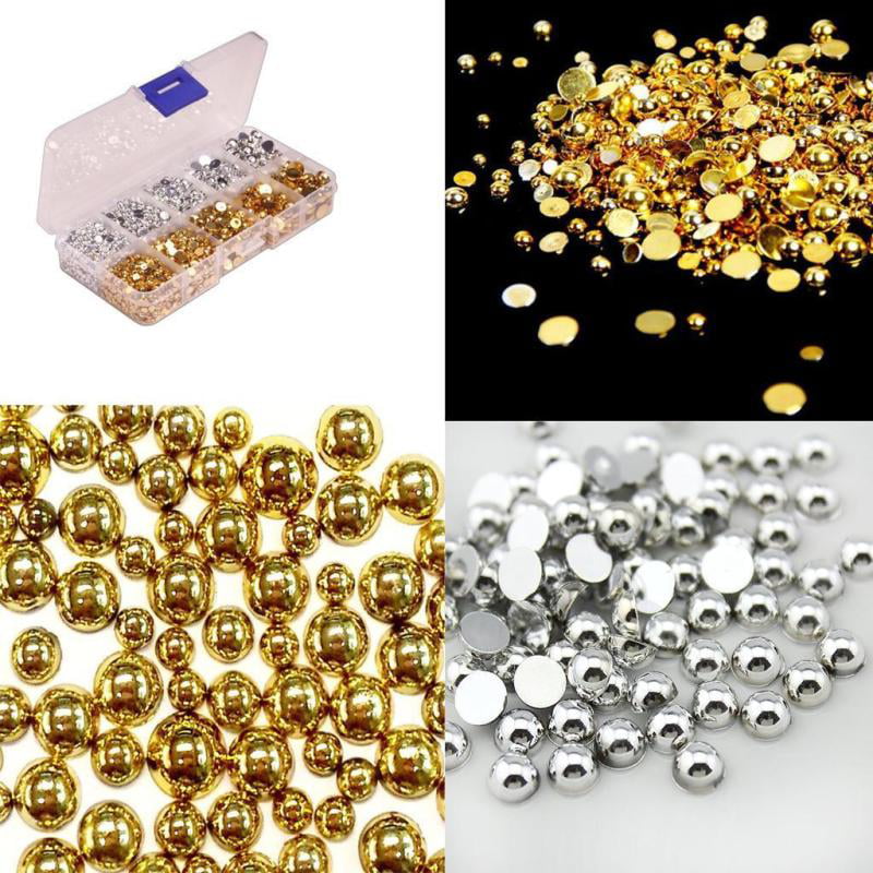 3/4/5/6/8mm Silver Gold Half Round Pearl Flatback Beads Embellishment Scrapbook Bead DIY 1Box/ab.3330pieces 
