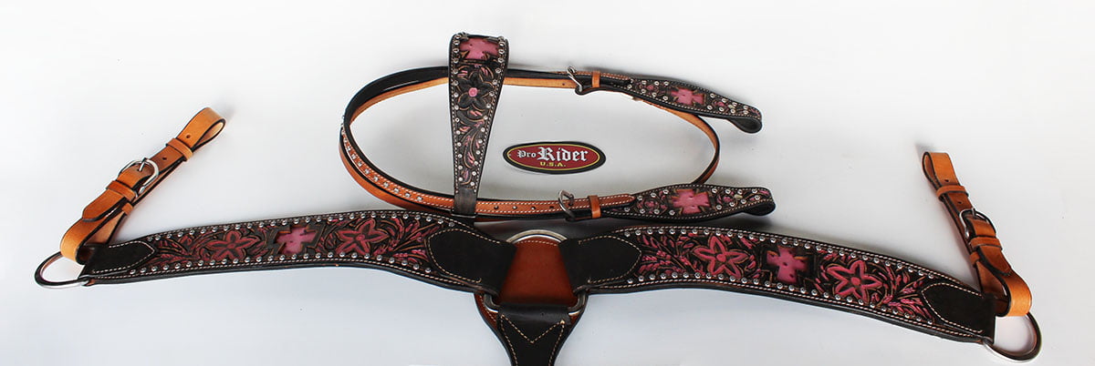 Horse Show Saddle Tack Rodeo Bridle Western Leather Headstall Breast Collar 7816 