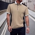 thumbnail image 2 of Men's Short Sleeve T Shirt Lapel Button Down Color Block Pullover Tops Casual Loose Stylish Jacquard Tees (XXL, Khaki), 2 of 8