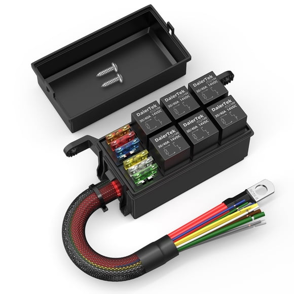 DaierTek 12V Relay Box 6 Way12 AWG Pre-Wired Waterproof Relay Box 6 Slot ATC/ATO Fuse Relays Block Universal Relays Panel for Automotive Ca