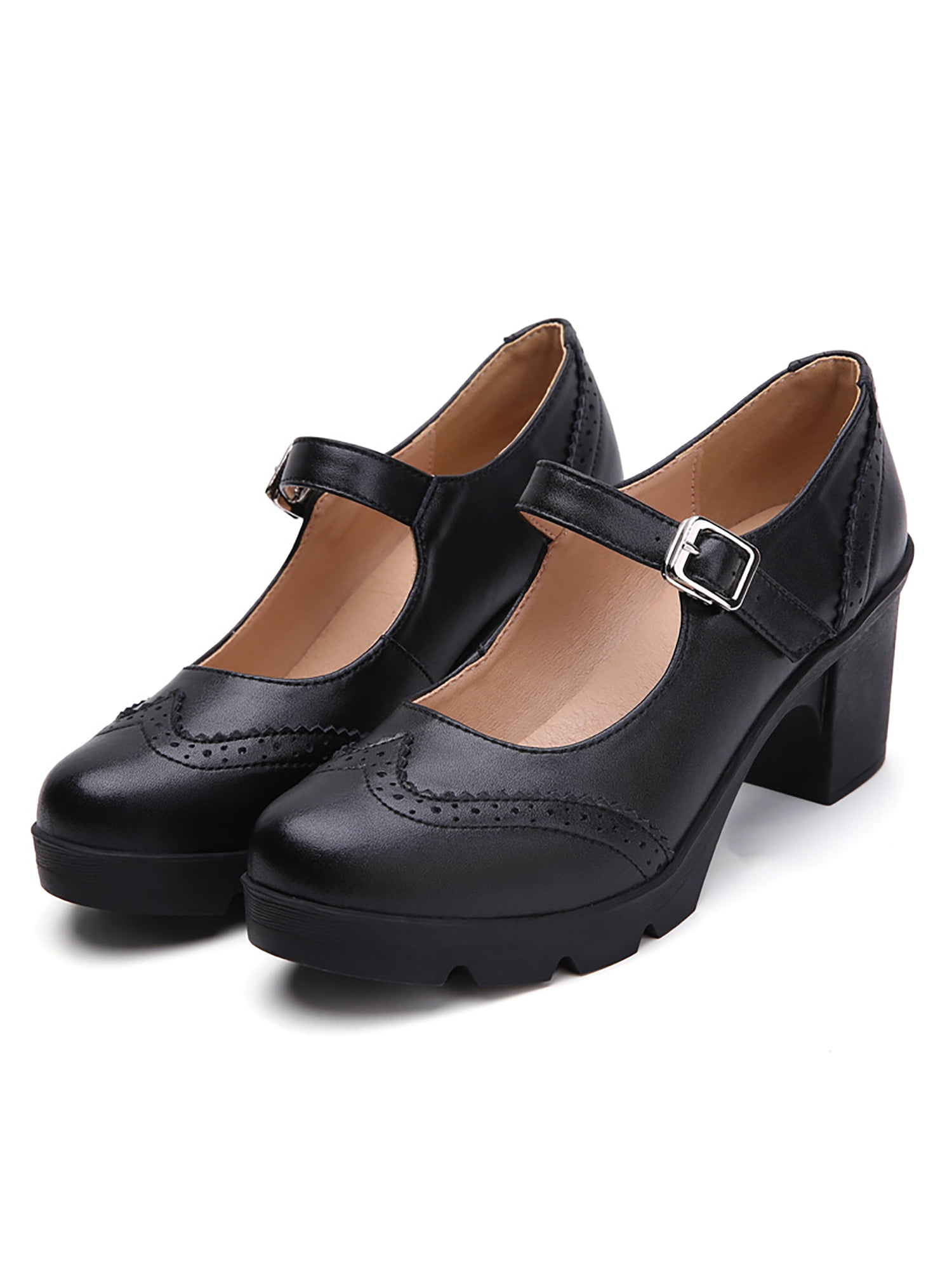 Girls/Kids Black Strap School Shoes Casual Brogue Pumps Dolly Flat C8-UK 3 
