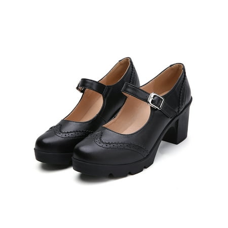 

UKAP Womens Japanese School Uniform Mid Flat Heel Student Shoes Maid Lolita Cosplay