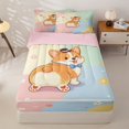 thumbnail image 2 of Manfei Kawaii Bowknot Dog Zipper Full Size Comforter Sets with Fitted Sheet and 2 Pillowcases, Cute Flower Corgi Zipper Bedding Set, Pink Cream, Pink Reversible, 4pcs, 2 of 7