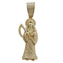 14k Gold Plated over Real Solid 925 Sterling Silver La Santa Muerte Iced Micro Pave CZ Small Pendant 1.75"