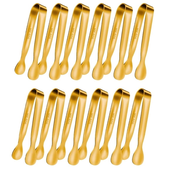 12 PCS Small Serving Tongs, 4.3" Mini Gold Tongs, Gold Kitchen Tongs for Serving Food, Coffee Bar, Tea Party, Desserts Party and Ice Bucket