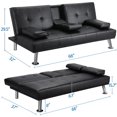 thumbnail image 3 of Modern Faux Leather Futon With Cupholders and Pillows Modern Sofas for Living Room Black Puffs Sofa Convertible Air Single Home My Lux Decor Round, 3 of 10