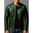 thumbnail image 4 of Men'S Distressed Brown Leather Jacket with Multiple Pockets for Winter Fashion Green XXXL, 4 of 6