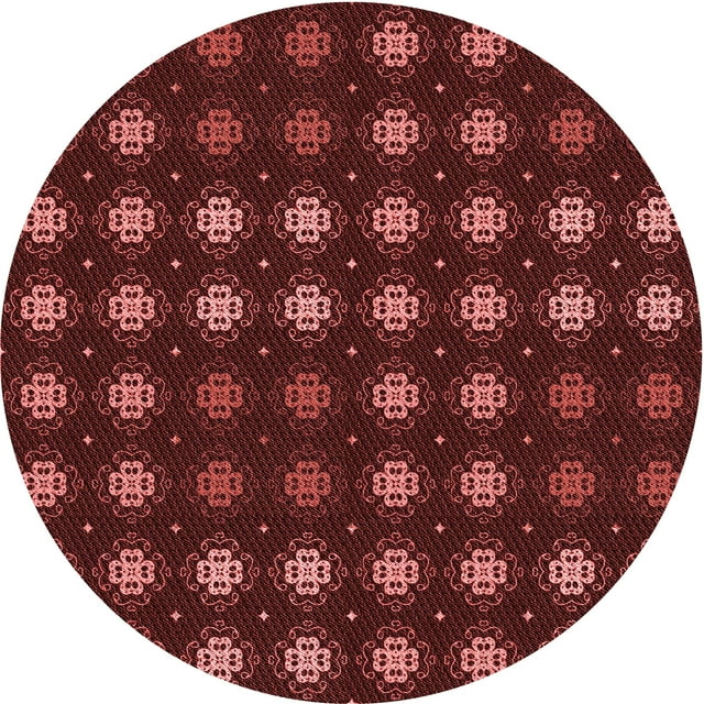 Ahgly Tapis Rond Lavable en Machine Intérieur Rouge Pamplemousse Transitionnel, 4 Pieds Rond