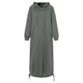 thumbnail image 4 of Womens Solid Color Hooded Long Sleeve Warm Casual Pocket Dress Petite Dresses Women Doll Dress Summer Dresses Women Olive Summer Dress Long Dresses for Women Casual Teenager Casual Dresses Summer, 4 of 5